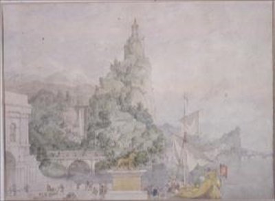 Landschaftskomposition: Studie für eine Kulisse für das Theater im Broadmoor Asylum von Richard Dadd